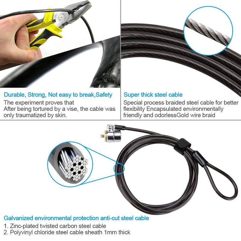 LORADAR Laptop Cable Lock - 6.7Ft Security Cable with Adhesive Anchors - Compatible for Tablets, Laptops, iMac & Other Devices - 3 Keys (Keyed Different) - Image 4